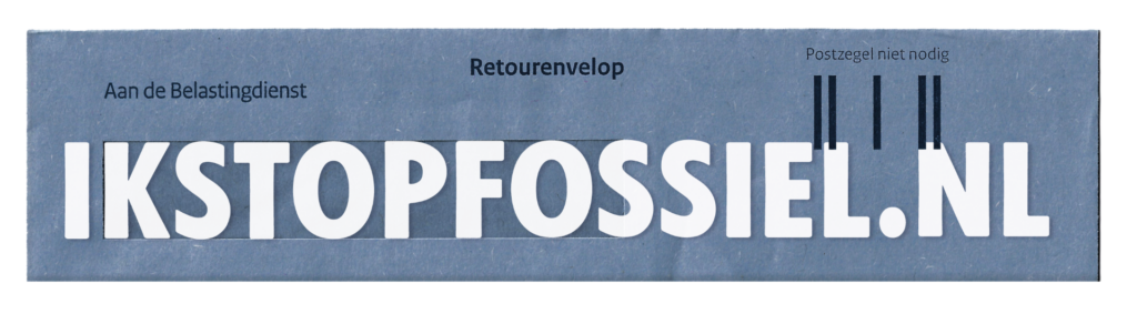 ikstopfossiel.nl banner met blauwe retourenvelop aan de belastingdienst